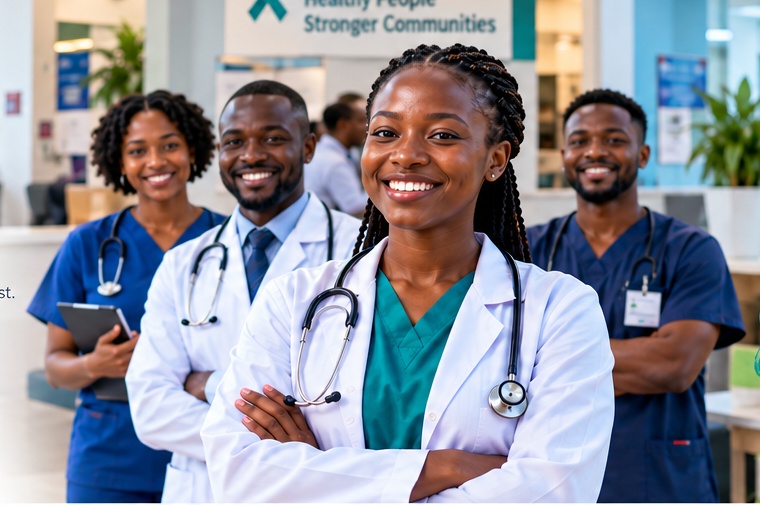 Illustrative image: healthcare team in a modern clinic supporting HIV prevention and wellness